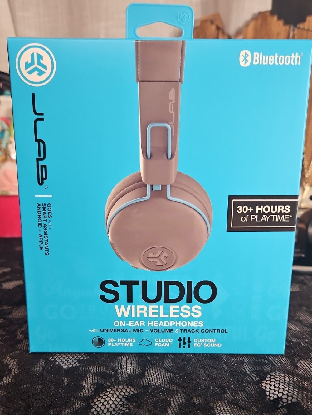 JLab Studio Wireless On-Ear Headphones - Gray with Blue Accents